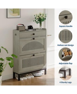 Shoe Storage Cabinet with 2 Flip Drawers & Top Drawer, Compact Shoe Organizer Cabinet for Entryway, Living Room