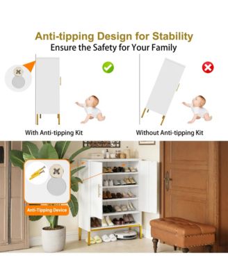 2-Doors Shoes Cabinet, 7-Tier Hidden Shoe Rack, Modern Narrow Shoe Storage Cabinet with Adjustable Shelves for Entryway, Hallway, Closet