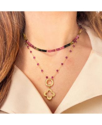 Ruby Bead Chain Necklace 14K Gold