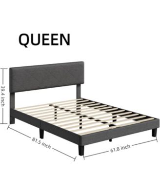 Queen Bed Frame with Upholstered Headboard, Wooden Slats, Easy Assembly, Noise Free