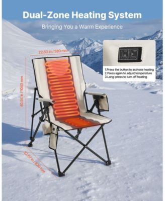 Heated Camping Chair, High Back Folding Chair with 3 Heat Settings, Padded Seat, Armrests & Cupholder, 260 lb Capacity