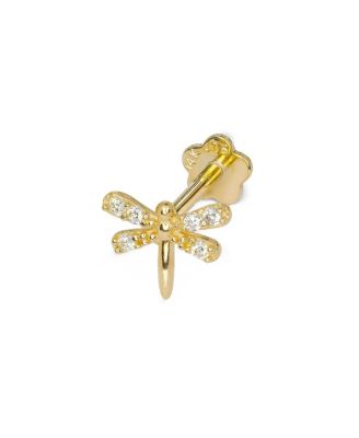Solid 14k Gold 18G 7mm Cubic Zirconia Dragonfly Labret Cartilage Stud