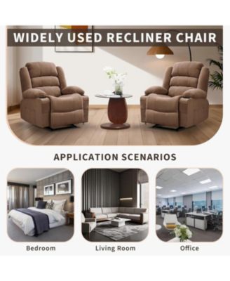 Recliner Chair, Comfy Overstuffed Chair with 3 Reclining Positions, 2 Side Pockets, 2 Front Pockets, Cup Holder