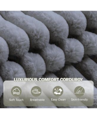 Grey Oversized Chaise Lounge Chair Indoor with Storage Ottoman, Upholstered Corduroy Sofa Bed Cloud Couch with 3 Pillows