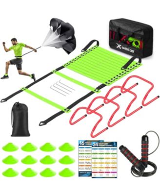 20ft Agility Ladder Training Set with 12 Cones, 4 Hurdles, Jump Rope & Parachute for Soccer, Basketball, Football – Kids to Adults