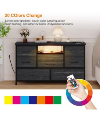 47" 8-Drawer TV Stand, LED Media Console with Power Outlet for Bedroom & Living Room