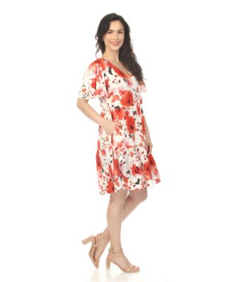 Women's V-Neck Vintage Floral Short-Sleeve Dress