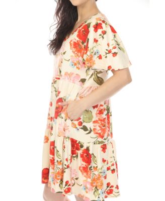 Women's V-Neck Tropical Flower Short-Sleeve Dress