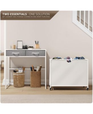 Dresser with 3 Section Laundry Hamper and 2 Drawers for Laundry Room Organization