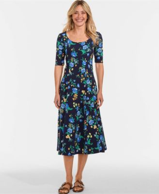 Women's Starfish Elbow Sleeve Midi Fit and Flare Dress