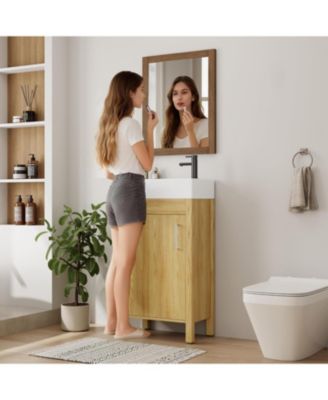 Home 16 inch Bathroom Vanity with Sink Vintage Bathroom Cabinet Vanity with Doors Farmhouse Wooden Freestanding Bathroom Cabinet with Top