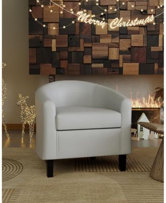 Accent Chairs Faux Leather Chairs Barrel Club Chairs Comfy Living Room Chairs with Sturdy Legs for Bedroom Reading Room Waiting Room