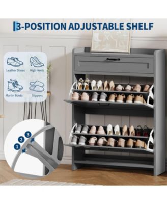 Shoe Cabinet with 2 Flip Drawers & 1 Top Drawer, Wooden Shoe Storage Organizer, Adjustable Shelves, Hidden Cabinet for Hallway or Living Room