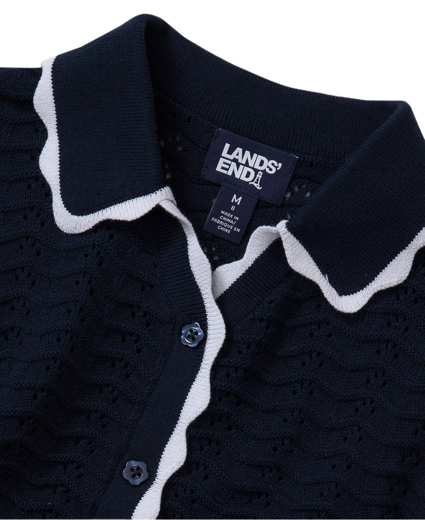 Свитер Lands' End Short Sleeve Collared для девочек, цвет: Тёмно-синий — фото 2