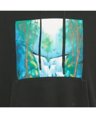 Men's Black Waterfall Print Cotton Hoodie