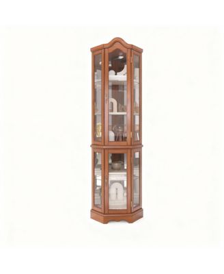 Antique-Style Corner Curio Cabinet with Adjustable Shelves and Light