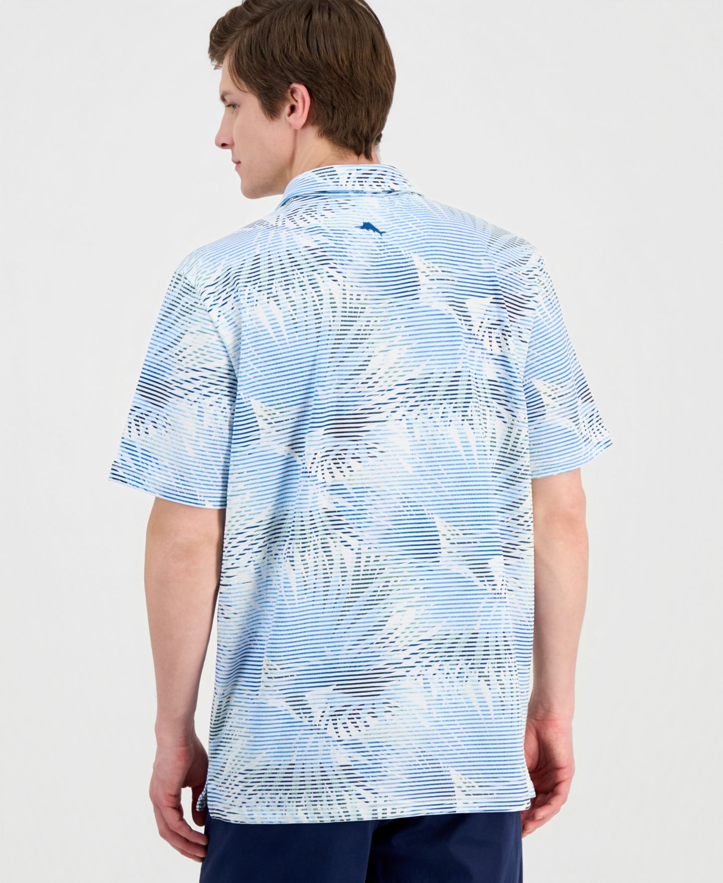 Мужское поло Tommy Bahama Costa Wave Fiore Fronds Printed Polo, цвет: Синий — фото 4