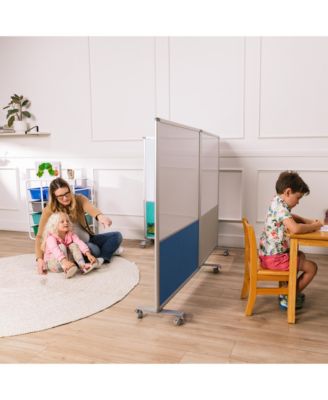 Mobile Dry-Erase and Flannel Split Room Divider, 3-Panel