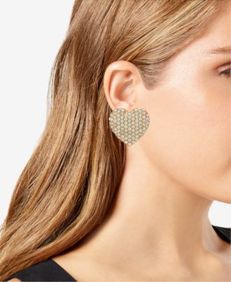 Glass Stone Heart Stud Earrings