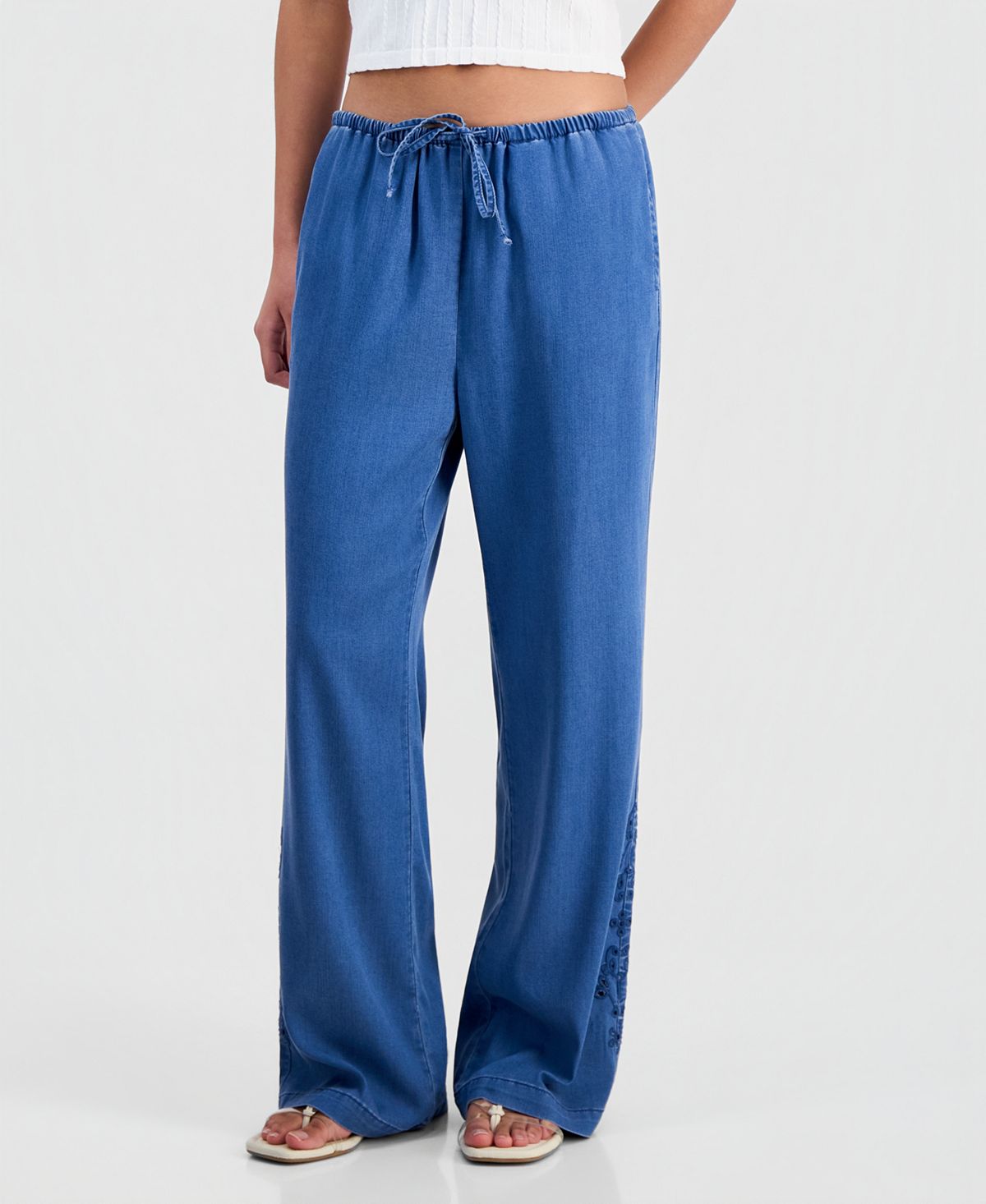 Indigo Rein Juniors' Chambray Eyelet-Hem Drawstring Pants view 2 — MAYCSS fashion products