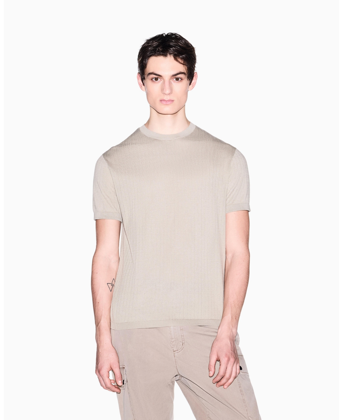 A|X Armani Exchange Men's Ibiza X Short Sleeve Ribbed Sweater - Beige
