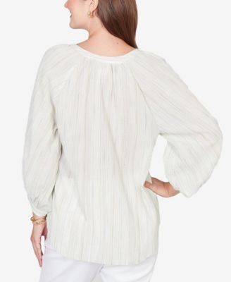Petite Crinkle Stripe Tie-Front Peasant Top