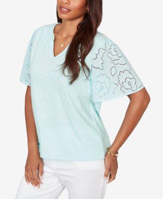 Petite Eyelet Sleeve Cotton Jersey Top