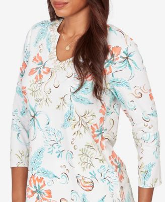 Petite Embellished Oceania Floral Knit Top