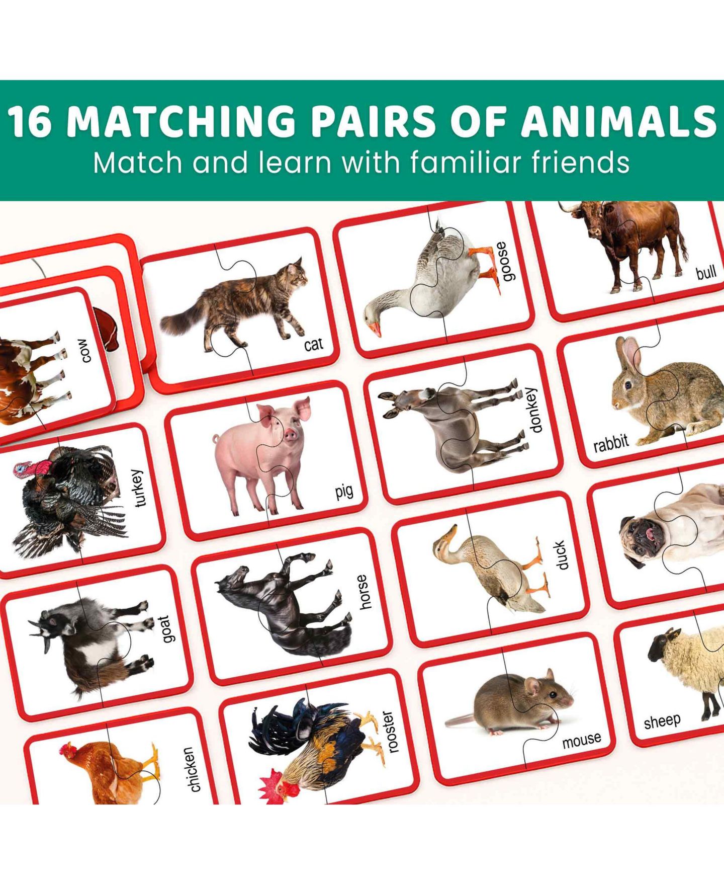Детский пазл Quokka Animal Matching Puzzle, 16-Piece, Ages 2–4, цвет: Farm — фото 2