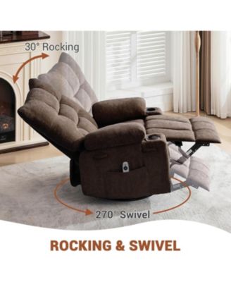 Swivel Recliner Chair with Massage & Heat for Elderly Adults,Oversized Ergonomic Lounge Single Sofa,360° Rotating Rocking Chair