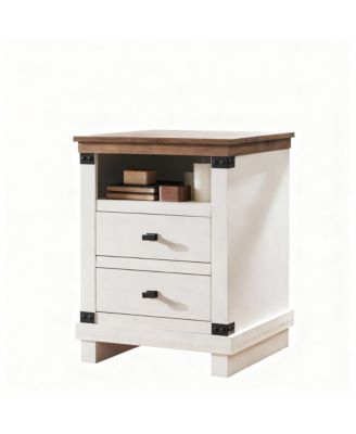Rustic Nightstand with Charging Station & Storage