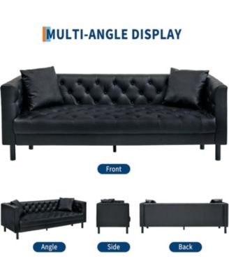 78" Couches for Living Room, Faux Leather Button-Tufted 3 Seater Sofa with 2 Pillows and Deep Seat