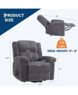 Corduroy Recliner Chair, Manual Recliner Sofa with Handle, Pillow Top Arms, Thick Padding, Side Pocket, 330Lbs Capacity