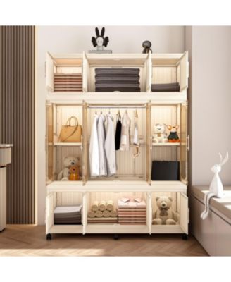 Portable Wardrobe Closet with 12 Magnetic Doors, 1 Hanging Rod & 6 Hangers