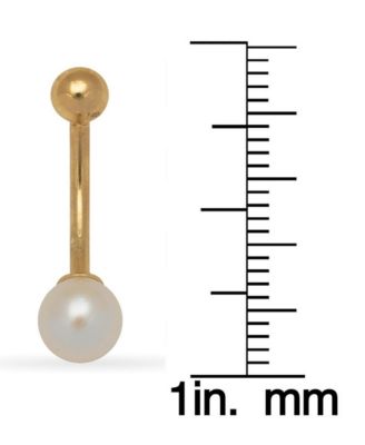 Solid 14k Gold 14G 7mm Cultured Pearl Curved Belly Button Ring
