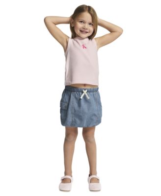 Girls' 4-6X Ribbed Tank Top and Denim Bubble Skirt, 2-Piece Set
