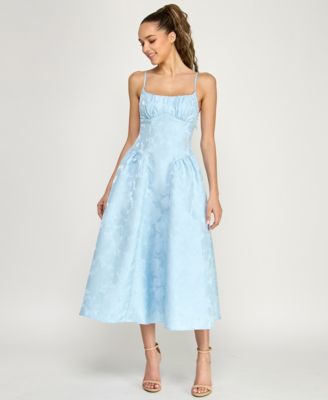 Juniors' Floral Jacquard Scoop Neck Midi Dress