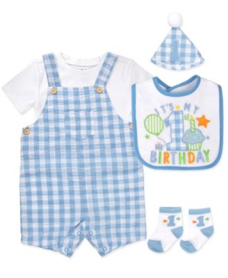Baby Boys' Birthday Short-Sleeve T-Shirt, Shortall, Hat, Socks and Bib, 5-Piece Set