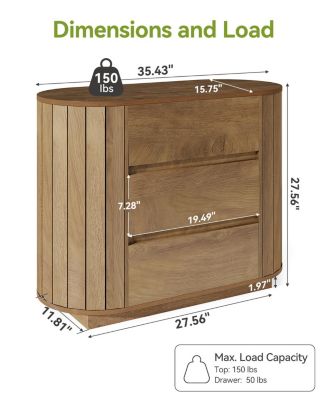 Large Nightstand Set of 2, Oversized Night Stand with 3 Drawers, Slatted Side Design Wood Nightstand, 35" Wide End Tables, Modern Dresser