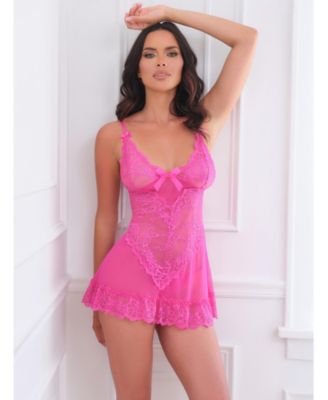 Women's Valentine Soft Cup Ruffle Hem Lace Babydoll