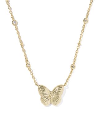 Imitation Pearl and 14k Gold Over Brass Cailey Butterfly Short Pendant Necklace