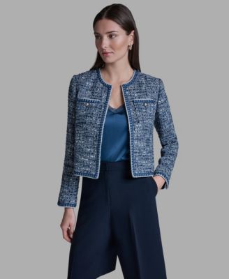Women's Shoulder Padding Open Front Tweed Jacket