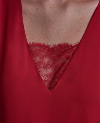 Women's V-Neck Lace Detail Pull-On Top