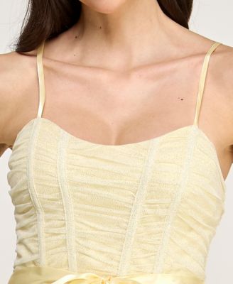 Juniors' Glitter Mesh Spaghetti Strap Short Dress