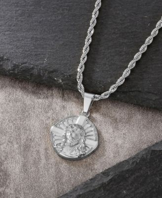 Men's Stainless Steel Jesus Cross Coin Pendant Necklace
