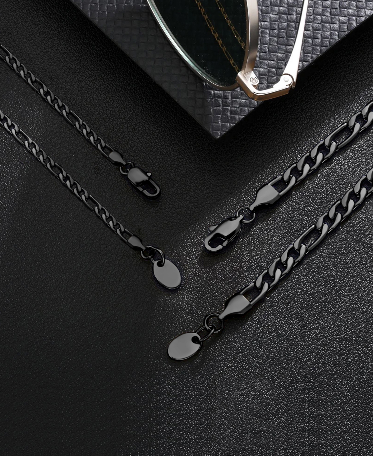Rhona Sutton Men's Stainless Steel Black Plated Figaro Chain Bracelet
