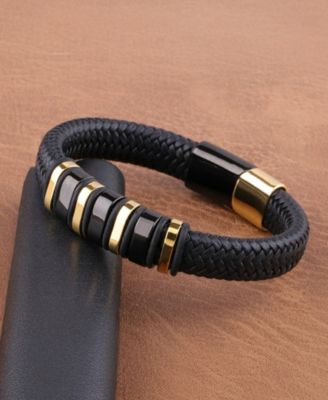 Men's Imperium Gold-Tone Leather & Stainless Steel Bracelet