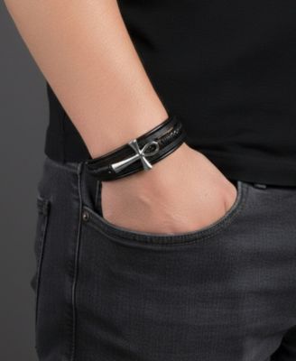 Men's Crux Leather & Stainless Steel Bracelet