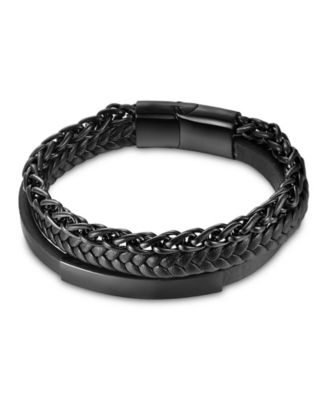 Men's Lexor Black Leather & Stainless Steel Bracelet