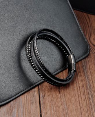 Men's Calibre Leather & Stainless Steel Bracelet